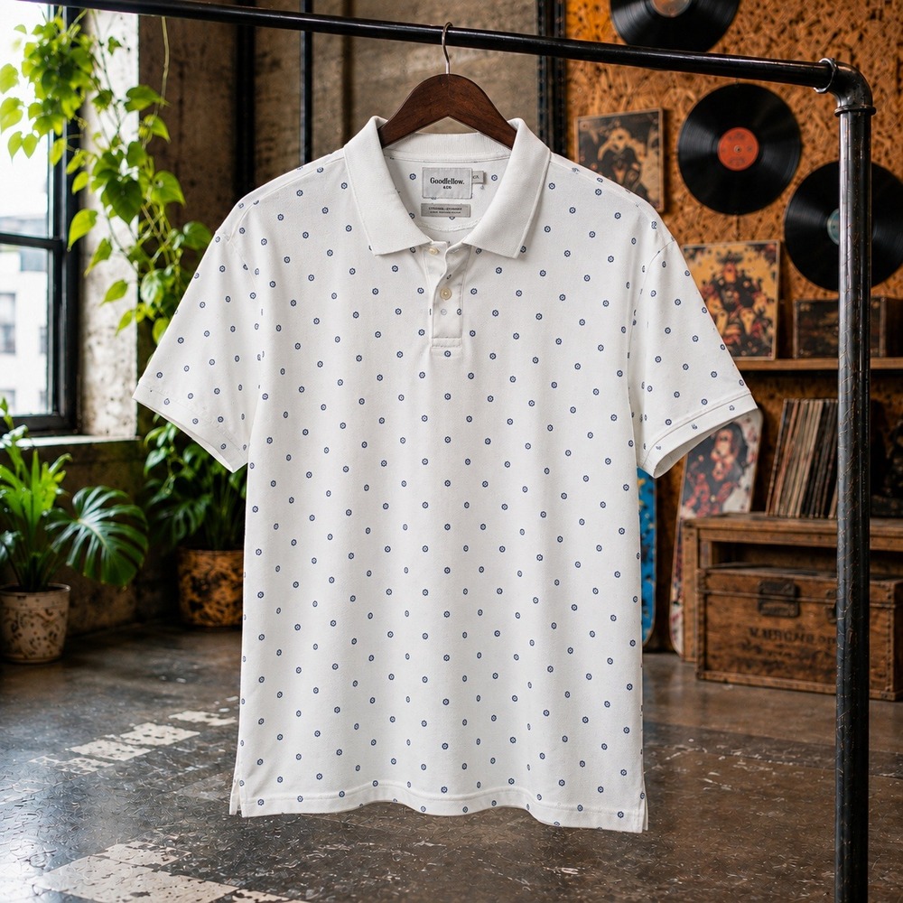 Goodfellow & Co Mens White Polka Dot Short Sleeve Polo Shirt XXL